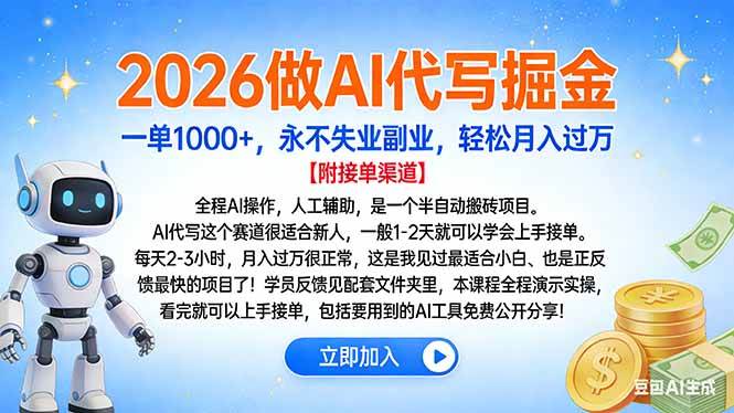 (1.3)2026做AI代写掘金，一单1000+，永不失业副业，轻松月入过万