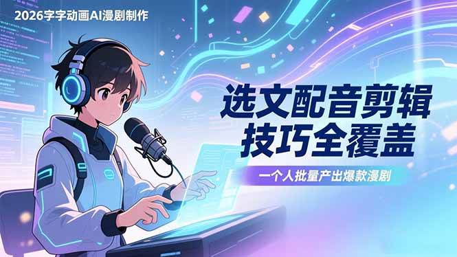 (3.1)2026字字动画AI漫剧制作-1期，选文配音剪辑技巧全覆盖，一个人就能批量产出爆款漫剧